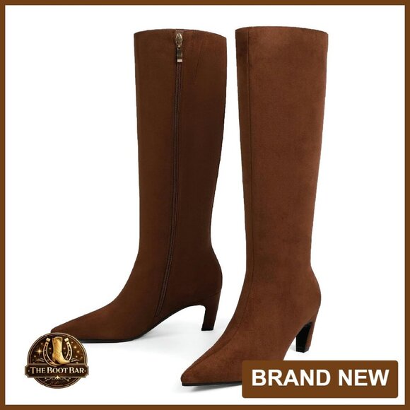 Shoes - Knee High Boots Pointed Toe Kitten Heel Faux Suede Women's Size